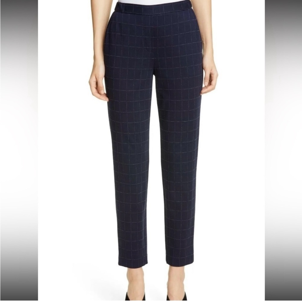 St. John Women's Navy Windowpane Ankle Slim Pants - Size 2